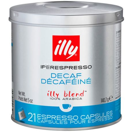  illy, Iperespresso Decaf, 21 x 6,7 г, Кофе Илли, Иперэспрессо, без кофеина, в капсулах, ж/б