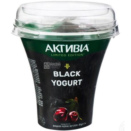 Aктивіа, 215 г, Біфідойогурт, 3%, Вишня-Чорне вугілля