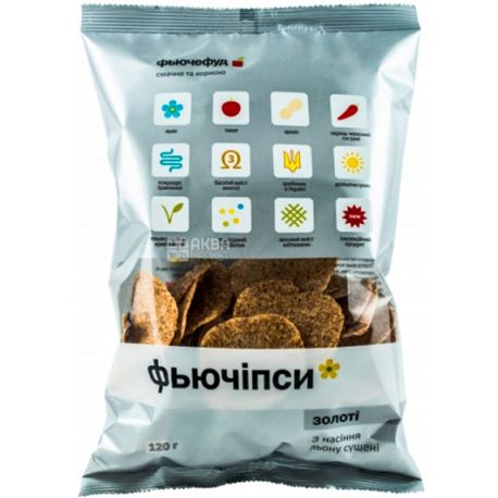 Фьючефуд, 120 г, Чипсы, Фьючипсы Золотые, из семян льна