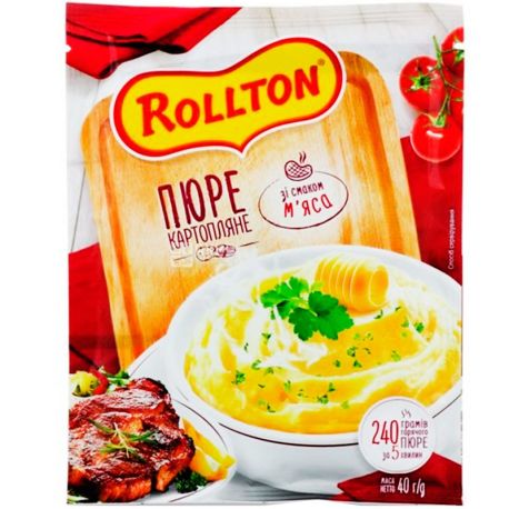 Роллтон, 40 г, Пюре картопляне зі смаком м'яса, швидкого приготування