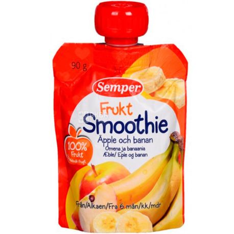 Semper, 90 g, Semper, fruit puree Smoothie from apples and banana with yogurt, from 6 months