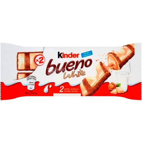 Kinder Bueno White, 39 г, Киндер Буэно, Батончик с ореховой начинкой в белом шоколаде