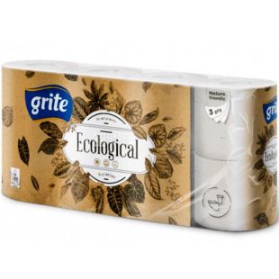 Grite Plius Ecological, 8 рул., Туалетная бумага Грите Плюс Эколоджикал, 3-х слойная, серая