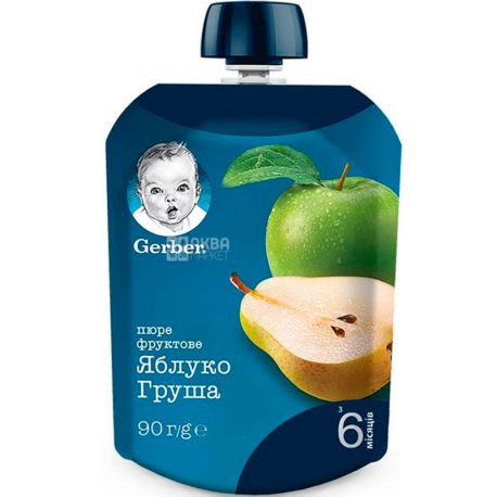 Gerber, 90 g, Gerber, Baby fruit puree from 6 months, Apple-Pear