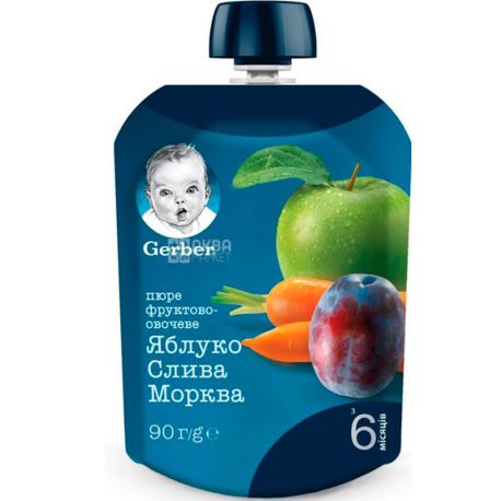 Gerber, 90 g, Gerber, Baby fruit puree from 6 months, Apple-Plum-Carrot