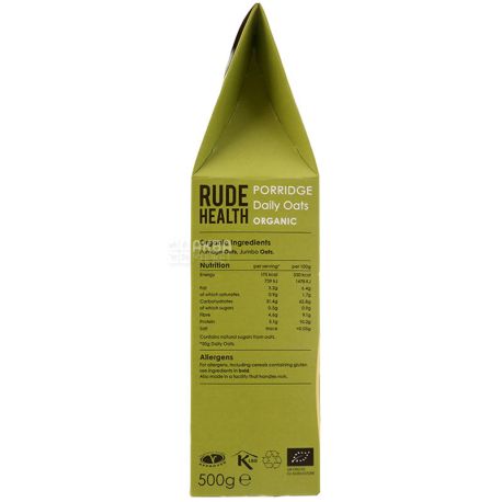 Rude Health Foods, 500 g, Oatmeal, instant ooking, organic