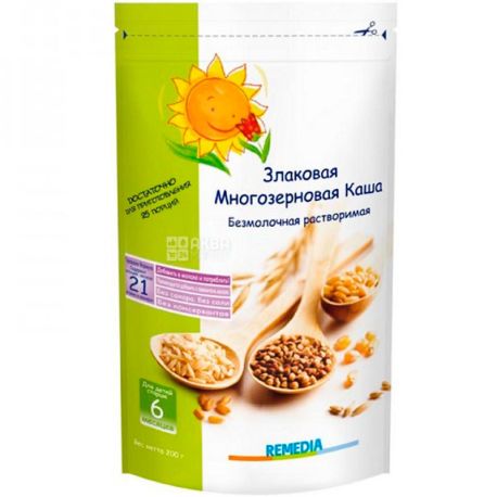 Remedia, 200 г, Ремедия, Каша безмолочная, многозерновая, с 6 месяцев