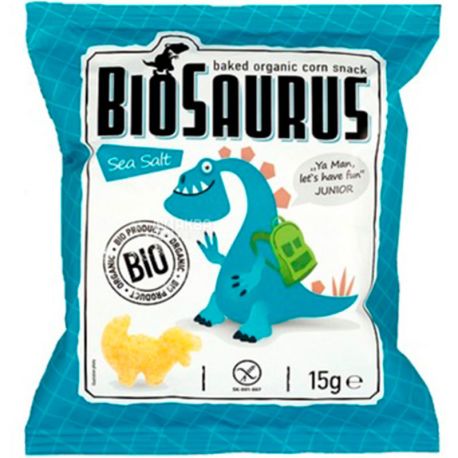 Biosaurus, 15 г, Биосаурус, Снеки кукурудзяні з кетчупом, органічні, без глютену