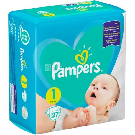 Pampers New Baby-Dry, 27 шт., Памперс, Підгузки, Розмір 1, 2-5 кг