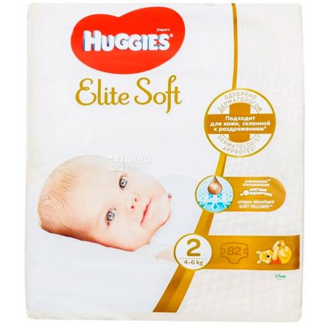 Huggies Elite Soft, 80 шт., Хаггис, Подгузники, Размер 2, 4-6 кг