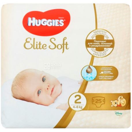Huggies Elite, 25 шт., Хаггіс, Підгузки, Розмір 2, 4-6 кг