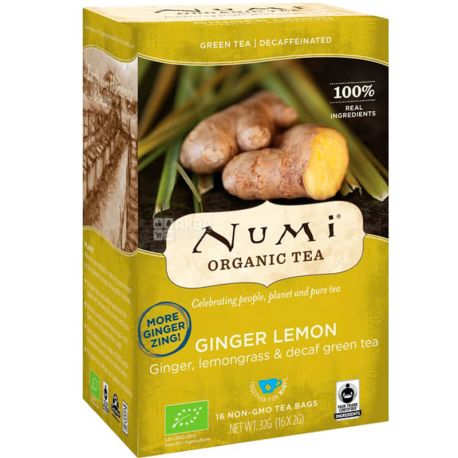 Numi, Ginger Sun, 16 пак. по 2 г, Нумі, Чай зелений з імбиром, органічний