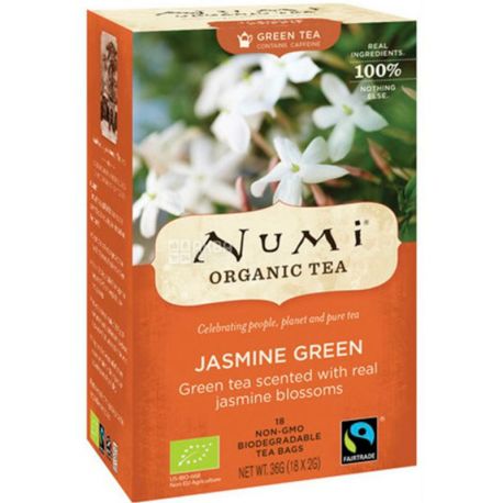 Numi, Jasmine, 18 пак. по 2 г, Нуми, Чай зеленый с жасмином, органический