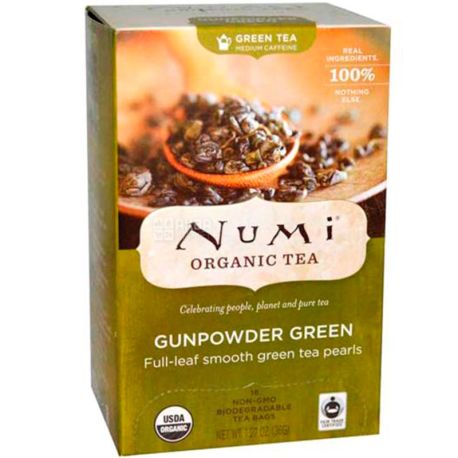Numi, Gunpowder, 18 пак. по 2 г, Нуми, Чай зеленый, органический