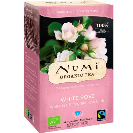 Numi, White Rose, 16 пак. по 2 г, Нуми, Чай белый, органический