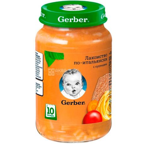 Gerber, 190 г, Гербер, Пюре, Обід по-італійськи зі шматочками, з 10-ти місяців