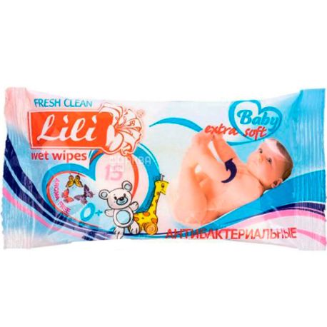 Lili, 15 pcs, Lily, Wet baby wipes with marigold extract and vitamin E