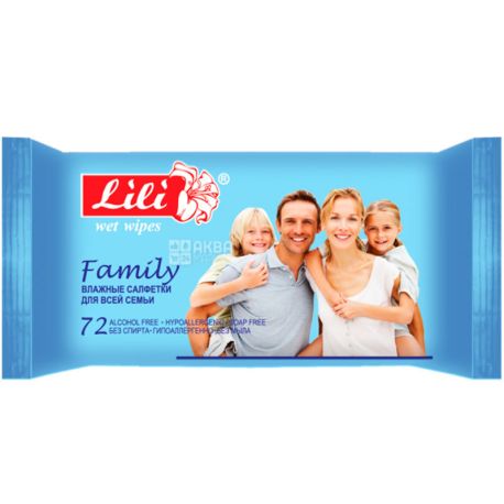 Lili, 72 amount, Wet wipes, for the whole family, with chamomile extract