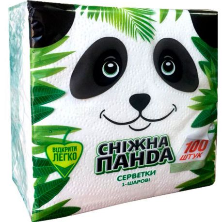 Снежная Панда, 100 шт., Салфетки столовые, однослойные, 33х33 см, белые
