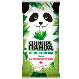 Сніжна Панда, 15 шт., Серветки вологі Лайм, антибактеріальні