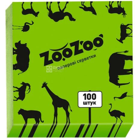 ZooZoo, 100 шт., ЗооЗоо, Серветки столові, одношарові, 24х23 см, зелені