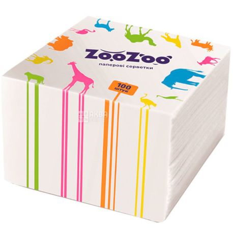 ZooZoo, 100 шт., ЗооЗоо, Серветки столові, одношарові, 24х23 см, білі