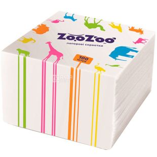 ZooZoo, 100 шт., Серветки столові ЗооЗоо, одношарові, білі, 24х23 см 