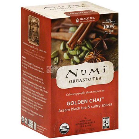 Numi Organic Tea, 18 пак., Нами Органик Ти, Золотой чай, Чёрный чай ассам с пряностями, органический