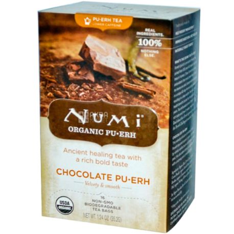 Numi Organic Tea, 16 пак. Нами Органік Ти, Чай чорний, Пуер Шоколадний, органічний