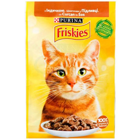 Purina Friskies, 85 г, Пурина Фріскіс, Корм для котів, шматочки в соусі, з індичкою