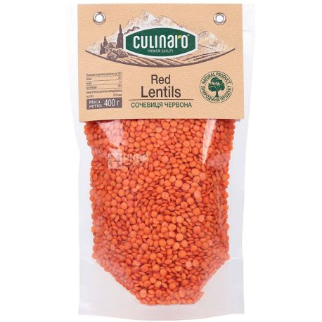 Culinaro, Red lentils, Чечевица красная, 400 г
