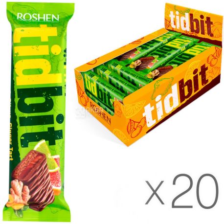 Roshen TidBit, 70 g, Pack of 20 pcs., Roshen, Chocolate bar Tweed Bit with ginger and citrus tart flavor