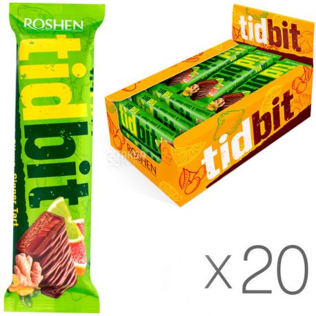 Roshen TidBit, 70 г, Упаковка 20 шт., Рошен, Батончик шоколадний Тід Біт зі смаком імбирно-цитрусового тарта