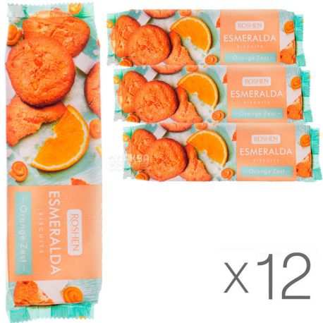 Roshen Esmeralda, 150 г, Упаковка 12 шт., Рошен, Печиво Есмеральда зі шматочками апельсина
