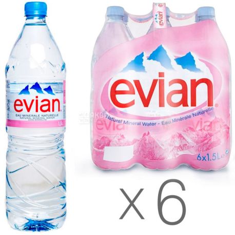 Evian, 1,5 л, Упаковка 6 шт., Эвиан, Вода негазированная, ПЭТ