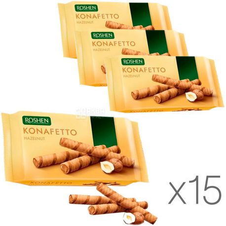 Roshen, Konafetto, упаковка 15 шт., по 156 г, Рошен, Вафельні трубочки з горіховою начинкою