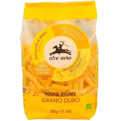 Alce Nero, Penne, 500 г, Альче Неро, Паста Пенне, из твердых сортов пшеницы