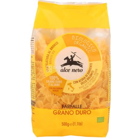 Alce Nero, Farfalle, 500 г, Альче Неро, Паста Фарфалле, з твердих сортів пшениці