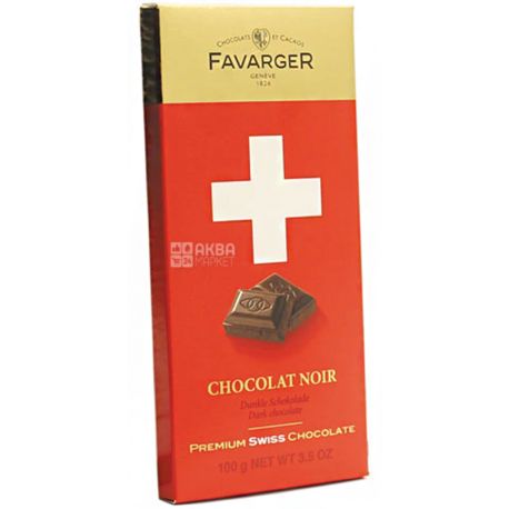 Favarger, Chocolate Noir, 100 г, Шоколад черный Фаваргер, 62%