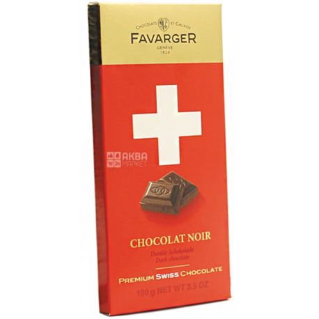 Favarger, Chocolate Noir, 100 г, Шоколад чорний Фаваргер, 62%