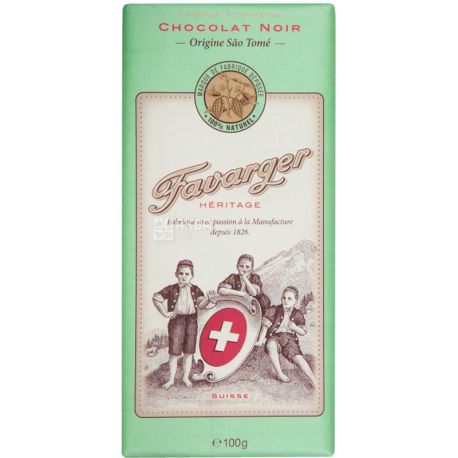 Favarger, Chocolate Noir Heritage, 100 г, Шоколад чорний Фаваргер, 66%