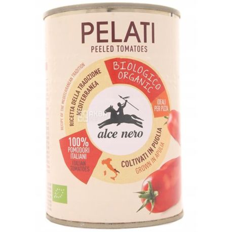 Alce Nero, Pelati, 400 г, Альче Неро, Томаты очищенные Пелати, в томатном соку