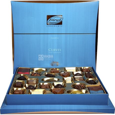 Bind Curves Fine Chocolate, 320 г, Баінд, Цукерки шоколадні, в блакитній коробці