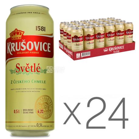 Krusovice, Упаковка 24 шт. х 0,5 л, Крушовице, Пиво светлое, ж/б