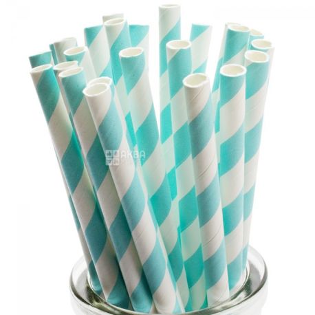Turquoise strip, 50 pcs., Paper tubes for drinks, 20cm