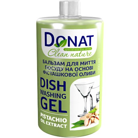 Donat, Clean Nature, 1 л, Донат, Бальзам для миття посуду, Фісташкова олія, запаска