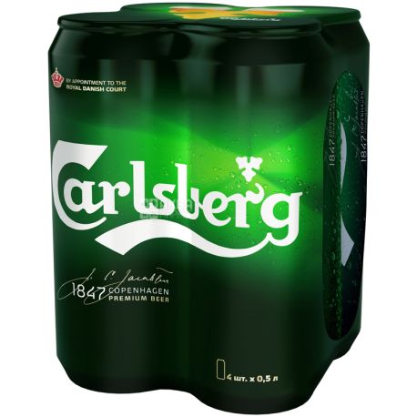 Carlsberg, Pilsner, 4 х 0,5 л, Карлсберг, Пиво светлое, ж/б