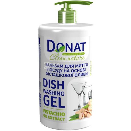 Donat, Clean Nature, 1 л, Донат, Бальзам для мытья посуды, Фисташковое масло, с дозатором