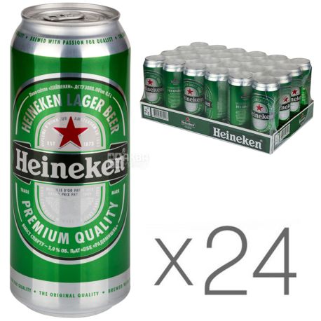 Heineken Original, Упаковка 24 шт. х 0,5 л, Хейнекен, Пиво світле, ж/б