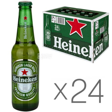 Heineken Premium Quality, Упаковка 24 шт. х 0.33 л, Хейнекен, Пиво світле, скло